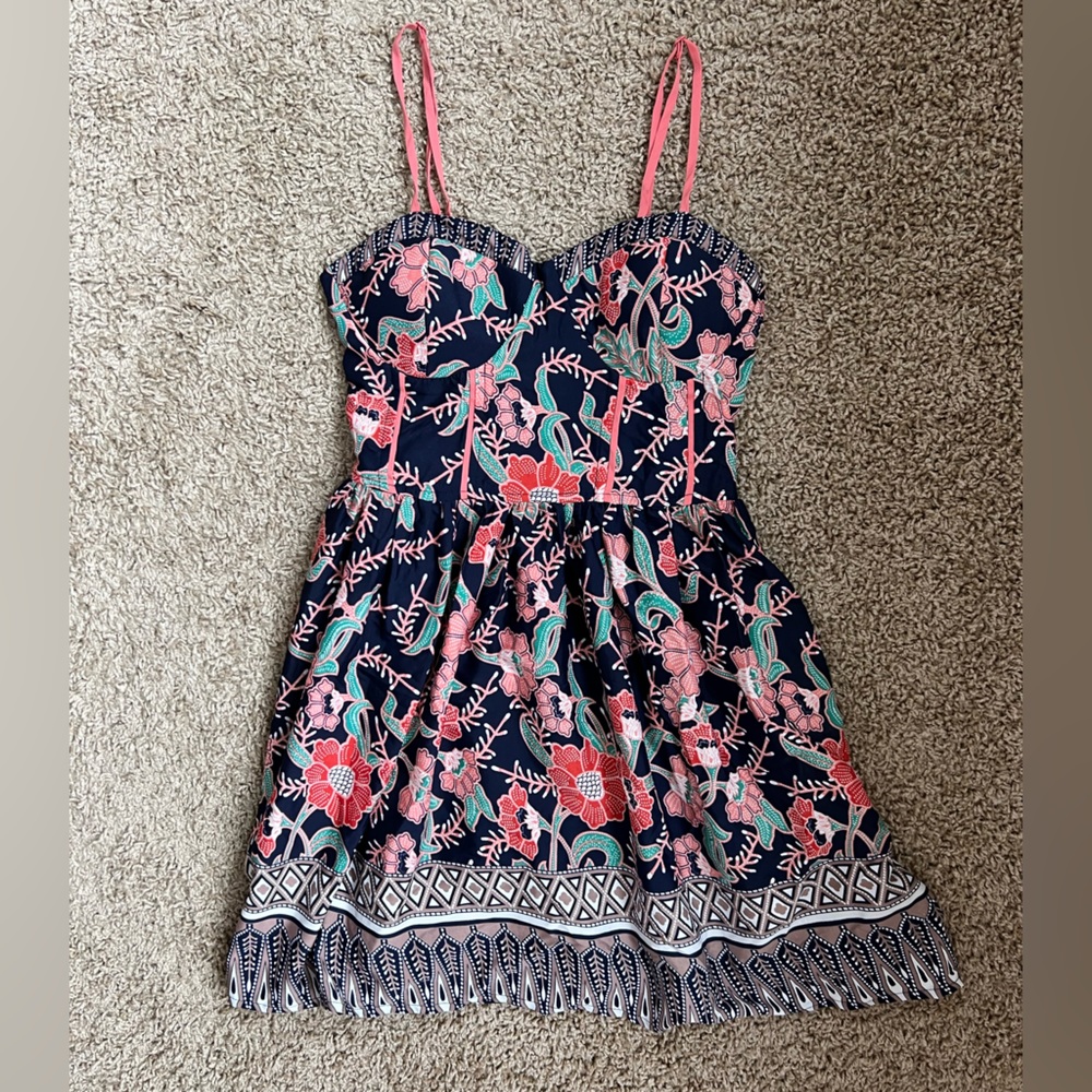 Band of Gypsies blue/pink floral sleeveless dress. Gently worn, no flaws.